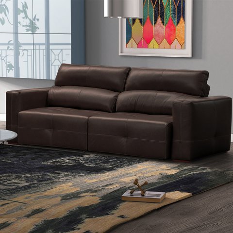 Sofá Decorativo Monica 3 Lugares Sala de Estar 252cm Reclinável e Retrátil Couro Marrom Capuccino G4