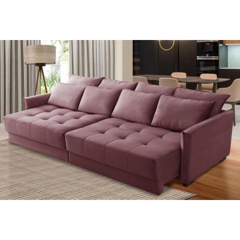 Sofá sem Caixa Retrátil Reclinável 2,50m Cairo Veludo Rosê Mirra Decor