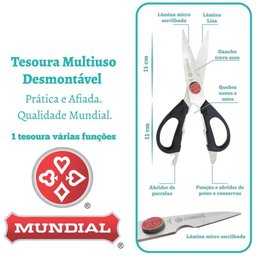 Kit 2 Tesouras de Cozinha 21,5cm Inox Desmontável Multiuso Culinária Preta Mundial - 3