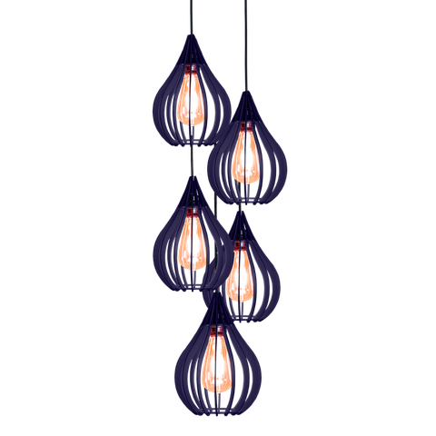 Combo 5 Pendentes Chile, Luminária de Teto Cozinha e Sala, Lustre Gota Rústico em Madeira MDF (18x25