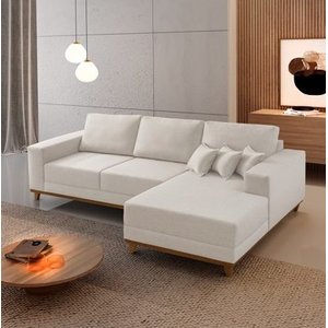 Sofá Fixo com Chaise 2,5m Cronos Linho com Molas Lado Direito Meu Sofá Online