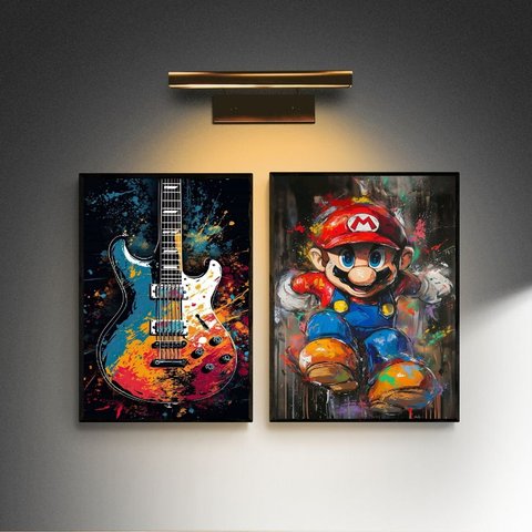 Kit 2 Quadros Quarto Menino Rock e Gamer 45x34cm:moldura Preta