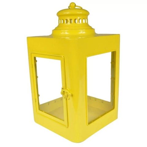 Luminária Metal e Vidro Marroquina Quadrada Amarelo 20 x 20