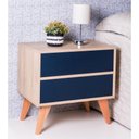 Ver imagem 3 de Mesa de Cabeceira com Portas Bréscia Carvalho e Azul Marinho