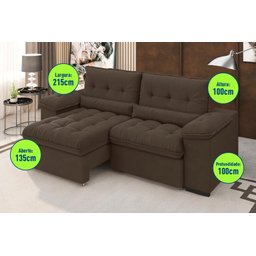 Sofá Alion 2,15m Retrátil/reclinável Suede Marrom - Xflex Sofás - 2