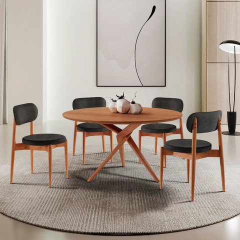 Conjunto Sala de Jantar Mesa Hope Tampo 120cm Redondo Laminado e 4 Cadeiras Hope Soft Marrom/Preto/I