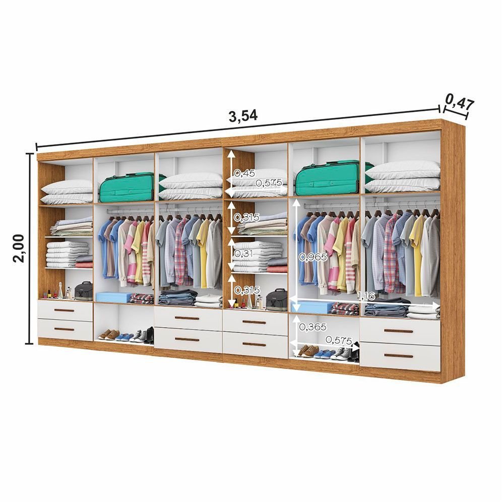 Closet Casal Duplo Lu 12 Portas 8 Gavetas | MadeiraMadeira