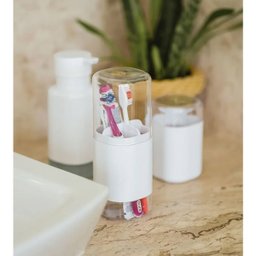 Conjunto 2 Porta Escova de Dentes com Tampa e 3 Divisórias Dual OU Branco - 8