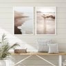 Kit 2 Quadros Fotografias Areia Praia Mar- Bege e Marrom 45x34cm - com Vidro:madeira Preta - 1