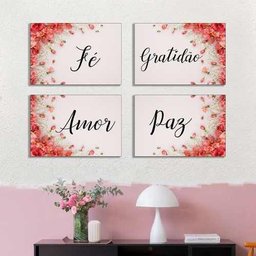 Quadros Decorativos Amor, paz, gratidão e Fé kit 4 peças 20x30cm Sala, Consultório - Preto - Preto - 1 Quadros Decorativos Amor, paz, gratidão e Fé kit 4 peças 20x30cm Sala, Consultório - Preto - Preto - 1