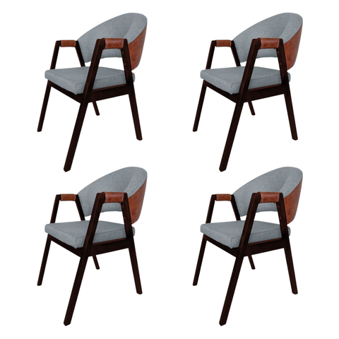 Kit 4 Cadeira Jantar Madeira Maciça Hélen Compose Facto Ocre Cor do Assento:cinza Linho;cor da Estru