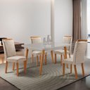 Ver imagem 1 de Conjunto de Jantar Copper 4 Lugares Tampo MDF com Serigrafia e Cadeiras Aline Veludo Creme 120cm
