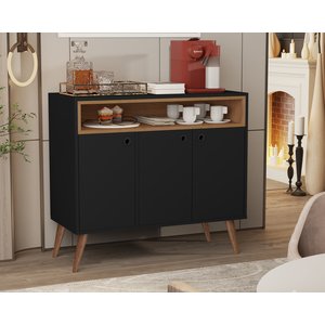 Buffet Paris 3 Portas Pés Palito Preto / Freijó - JM Casa dos Moveis