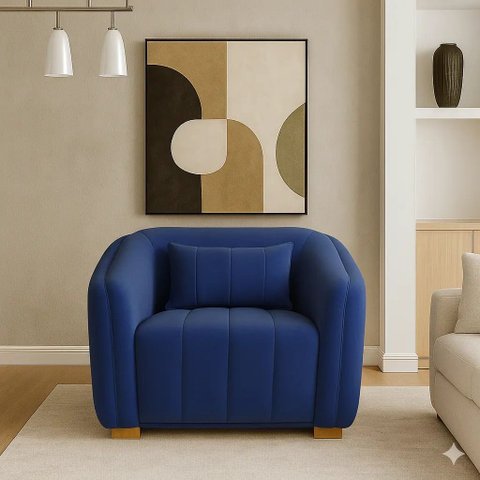 Poltrona Lilian Luxo Recepção Escritório Suede Branco:azul-royal/liso