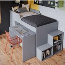 Ver imagem 1 de Cama Multifuncional Solteiro 100% Mdf 2 Gavetas 1 Porta 4 Nichos Escrivaninha Aila Cimol Grafite