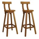 Ver imagem 2 de Banquetas / Banco Alto de Madeira Rústica de Lei Kit com 3 com Encosto