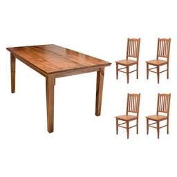 Sala de Jantar Rústica Mesa 1,30m Retangular com 4 Cadeiras em Madeira Maciça - Natural - 1