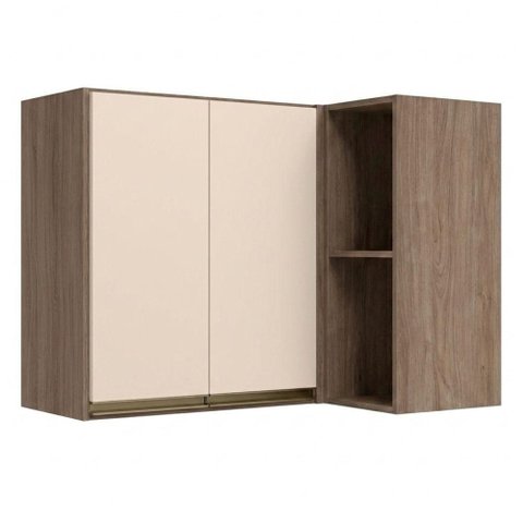 Armario Aereo de Canto 2 Portas 2 Nichos MDF 89x68 cm Kali 193641 Carvalho Toq Off White Nicioli