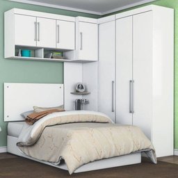 Jogo de Quarto Solteiro Modulado Modena CP13 Branco - Demóbile - 1 Jogo de Quarto Solteiro Modulado Modena CP13 Branco - Demóbile - 1