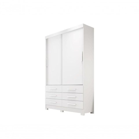 Guarda Roupa Solteiro Rei de Casa Neve 2 Portas Correr 6 Gavetas MDP Neve 120cm