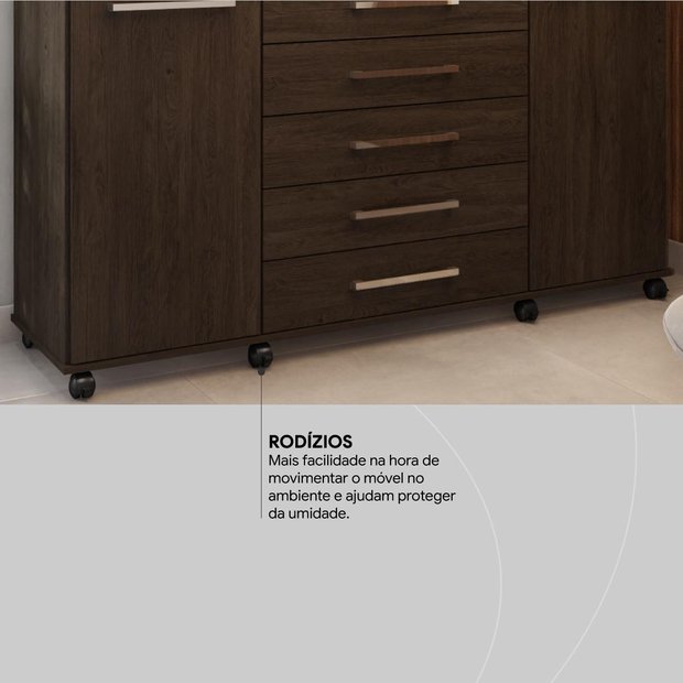 Cômoda London 7 Gavetas 2 Portas Café Touch - Demóbile