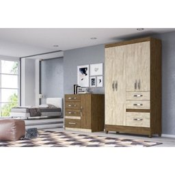 Guarda-roupa Solteiro New Tamis 4 Portas Castanho Avela Wood Moval - 4