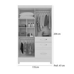 Guarda-roupa Solteiro New Tamis 4 Portas Castanho Avela Wood Moval - 3