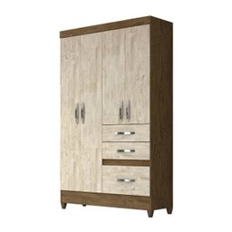 Guarda-roupa Solteiro New Tamis 4 Portas Castanho Avela Wood Moval - 1