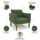 Ver imagem 5 de Sofá Namoradeira e 2 Poltronas Base Madeira Castanho Ana Suede Verde - Ibiza