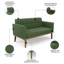 Ver imagem 3 de Sofá Namoradeira e 2 Poltronas Base Madeira Castanho Ana Suede Verde - Ibiza