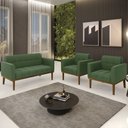 Ver imagem 2 de Sofá Namoradeira e 2 Poltronas Base Madeira Castanho Ana Suede Verde - Ibiza
