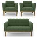 Ver imagem 1 de Sofá Namoradeira e 2 Poltronas Base Madeira Castanho Ana Suede Verde - Ibiza