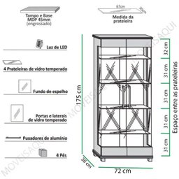 Cristaleira 2 portas de vidro Cristal Imcal - Branco - 6