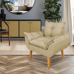 Kit 2 Poltronas Decorativa e Puff Opala Luxo Linho Dourado Dal Poz Estofados - 2