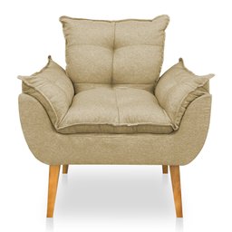 Kit 2 Poltronas Decorativa e Puff Opala Luxo Linho Dourado Dal Poz Estofados - 4