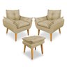 Kit 2 Poltronas Decorativa e Puff Opala Luxo Linho Dourado Dal Poz Estofados - 1