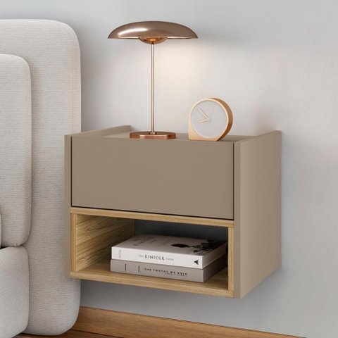 Conjunto de Mesa Cabeceira Quarto Florença Suspensa 1 Gaveta Fendi/hanover