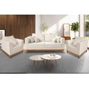 Ver imagem 1 de Kit Sofá Beny 140cm + 2 Poltronas Base de Madeira Linho