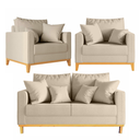 Ver imagem 2 de Kit Sofá Beny 140cm + 2 Poltronas Base de Madeira Linho