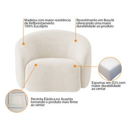 Poltrona Orgânica Luxo Recepção Amore Bouclé Bege - Amarena Móveis - 4