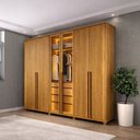 Ver imagem 1 de Guarda-Roupa Casal 6 Portas com LED e Vidro Reflecta 5 Gavetas Bélgica Marrom/Cinamomo