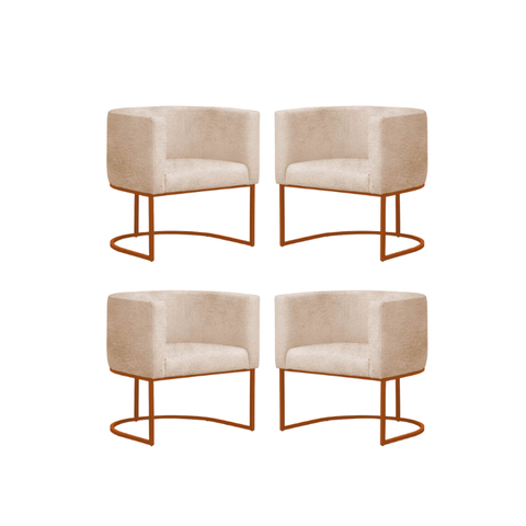 Kit4 Poltronas Reforçada Decorativa Sala Estar Jantar Gabriela Base Ferro Bronze Suede:bege