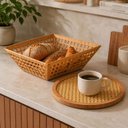 Ver imagem 4 de Jogo Tábua de Frios Giratória 30cm e Fruteira 28,5cm Bambu Cesto de Mesa Cozinha