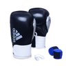 Kit Luva Boxe Adidas Hybrid 65 Preto/Branco com Bandagem Azul e Bucal Simples - 16 Oz - 1