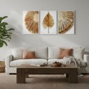 Ver imagem 1 de Kit 3 Quadros Folhagem Palha Nude Moldura:branca