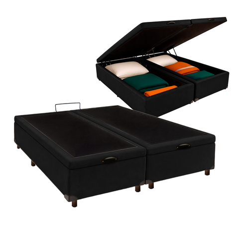 Cama Box Bau King Blindado Nature Preto 193x203