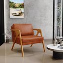 Ver imagem 2 de Kit 03 Poltronas Decorativa Para Sala Pietra Estrutura De Madeira L02 Couríssimo Camel - Lyam