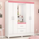 Ver imagem 1 de Guarda Roupa Capelinha 4 Portas 42220 Branco Rosa Flex Demobile