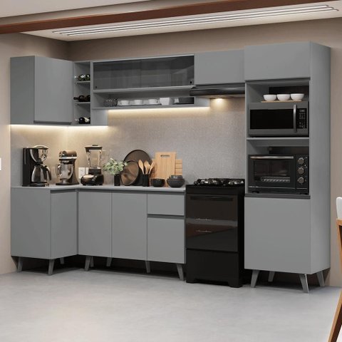 Armário de Cozinha Completa de Canto 385cm Cinza Nice Madesa 04