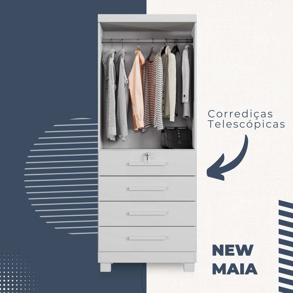 Guarda Roupa New Maia 2 Portas 4 Gavetas com Chave Benetil Móveis - 5